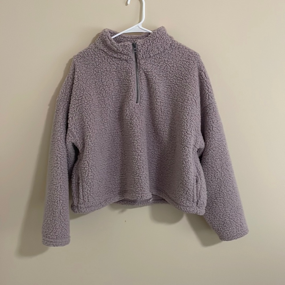 Purple American Eagle fuzzy purple sweater/ teddy jacket